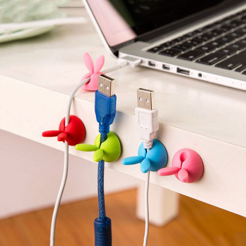 4x Rabbit Durable Cord Clips Wire Usb Charger Line Cable Holder
